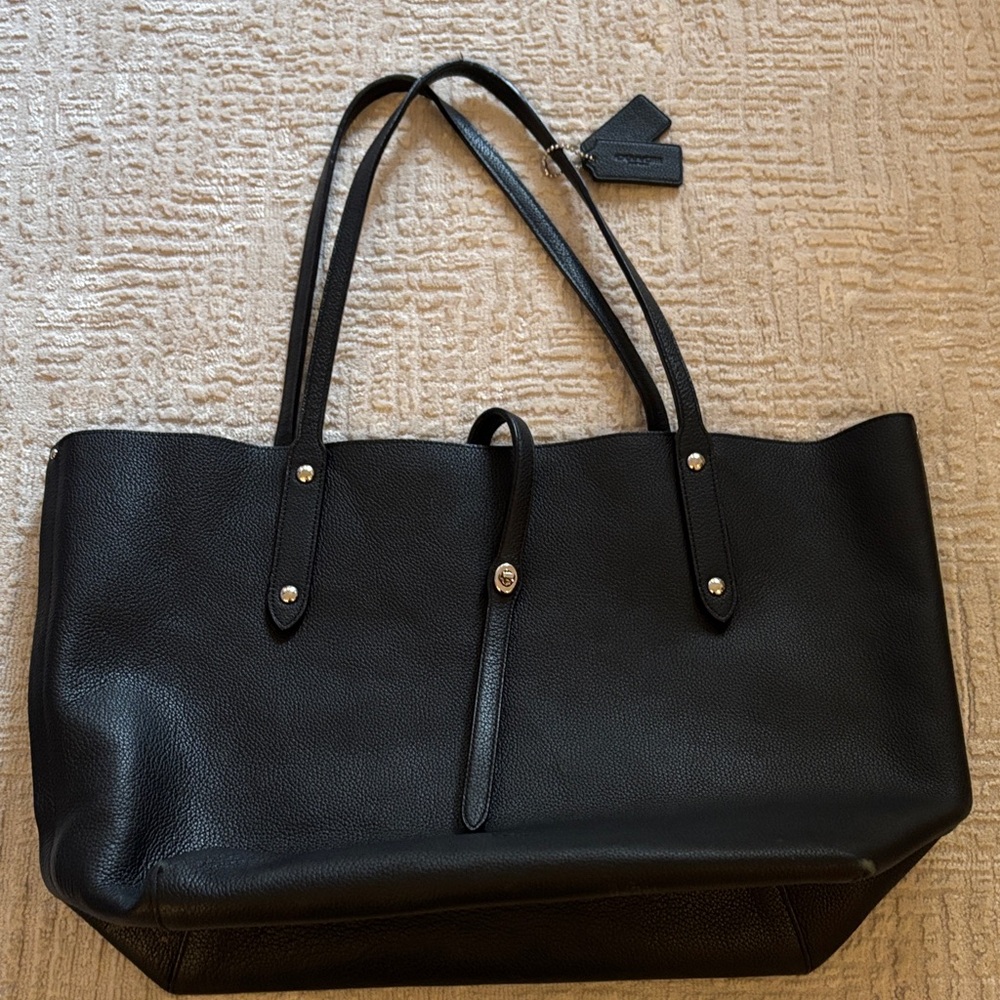 Coach Black Leather Tote Bag with Floral Lining